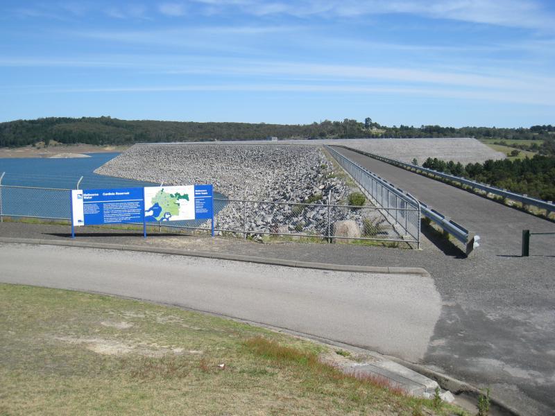 Emerald - Cardinia Reservoir Park: View south-east from Lookout Car Park to start of dam wall
