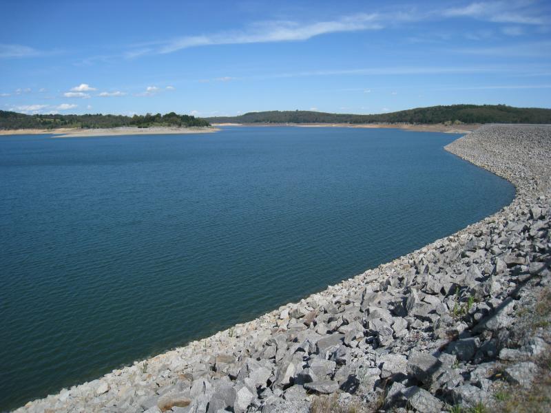 Emerald - Cardinia Reservoir Park: View south-east along dam wall near Lookout Car Park