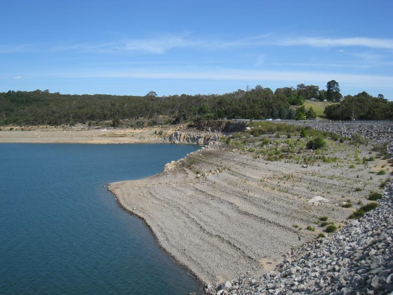 Emerald - Cardinia Reservoir Park: View south-east along dam wall towards spillway