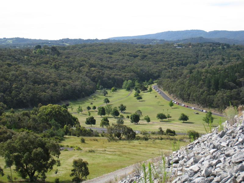 Emerald - Cardinia Reservoir Park: View north-west from dam wall over lawns