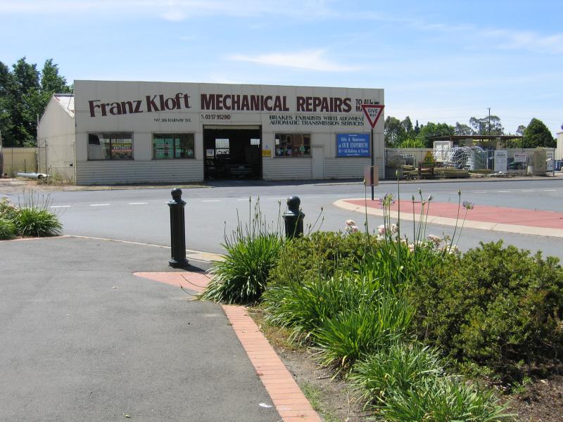 Euroa - Commercial centre and shops, Binney Street and Railway Street: Garage, view north along Binney St towards Railway St