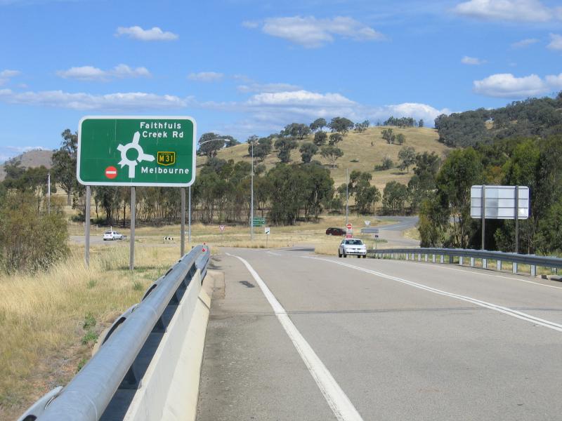Euroa - Hume Freeway around Euroa: View east along Euroa Main Road over Hume Freeway towards Faithfuls Creek Rd