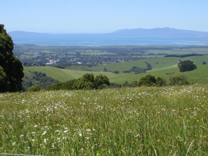 Foster - Lookout, South Gippsland Highway at Foster North: View south-east towards Foster, Corner Inlet and Wilsons Promontory
