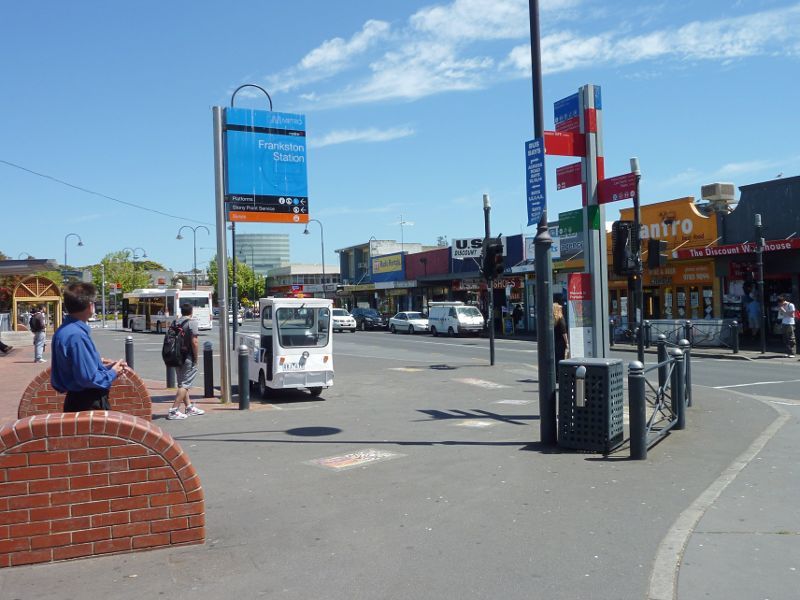 Frankston - Shops and commercial centre between Nepean Highway and Young Street: View south along Young St at entrance to Frankston Station