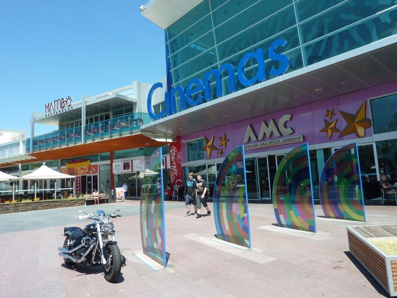 Frankston - Shops and commercial centre between Nepean Highway and Young Street - Entrance to cinemas at Bayside Entertainment Centre