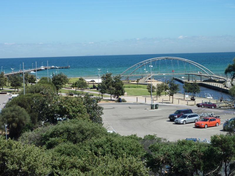 Frankston - Views of Frankston Waterfront and Port Phillip from west end of High Street: View towards Frankston Pier and Landmark Bridge