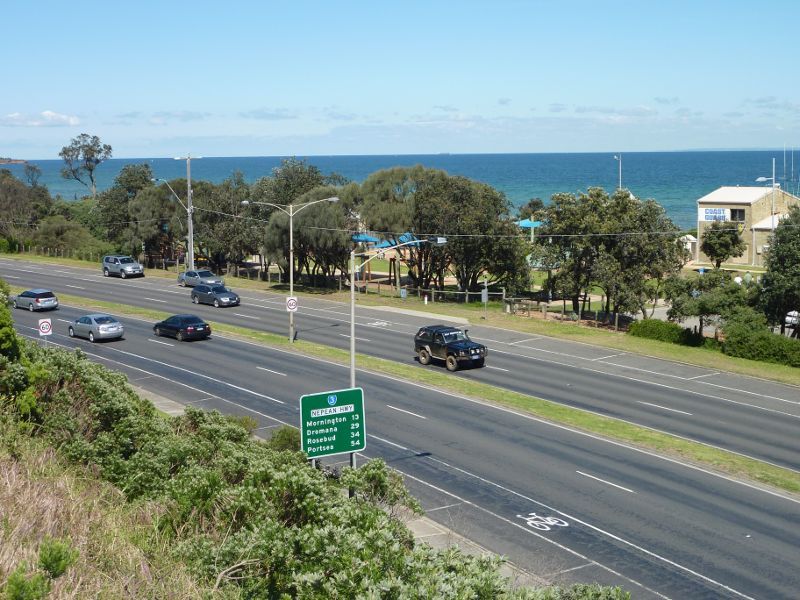 Frankston - Views of Frankston Waterfront and Port Phillip from west end of High Street - View across Nepean Hwy towards bay