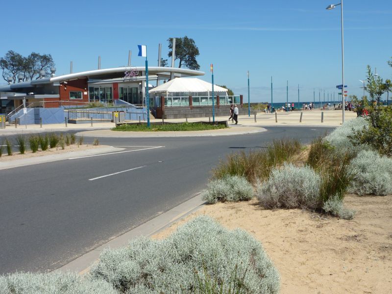 Frankston - Frankston Waterfront and Frankston Pier, Pier Promenade: View along Pier Promenade towards restaurant and pier