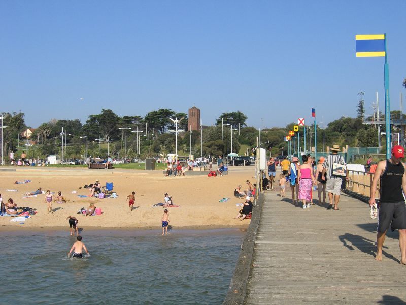 Frankston - Frankston Waterfront and Frankston Pier, Pier Promenade - View back along pier towards the beach