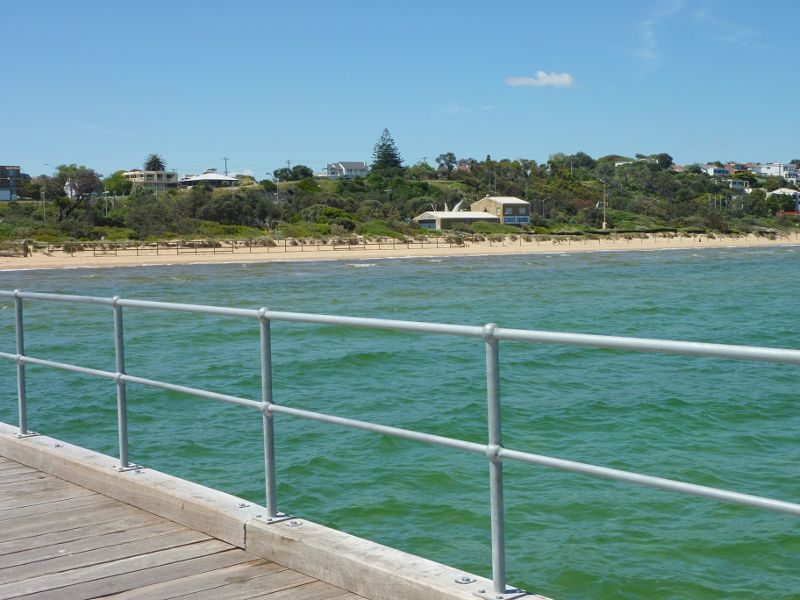 Frankston - Frankston Waterfront and Frankston Pier, Pier Promenade: View from pier towards beach to the south