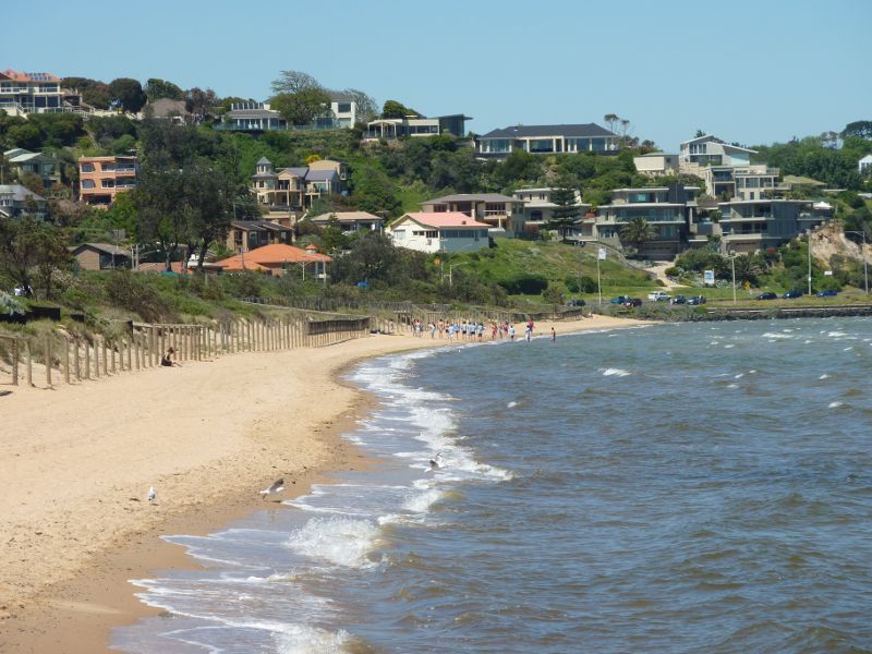 Frankston - Frankston Waterfront and Frankston Pier, Pier Promenade: Southerly view along beach from pier