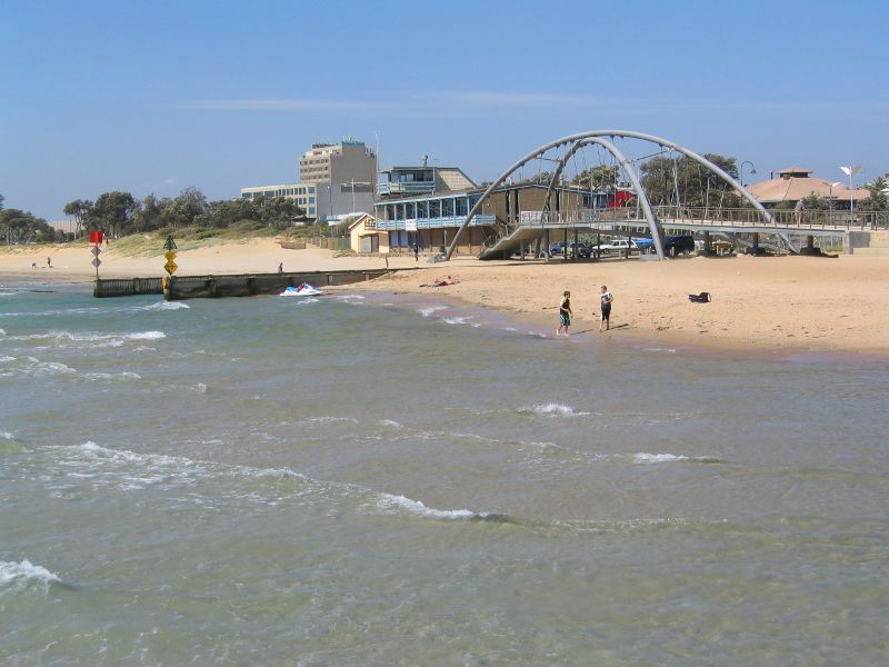 Frankston - Frankston Waterfront and Frankston Pier, Pier Promenade: View from pier towards Landmark Bridge