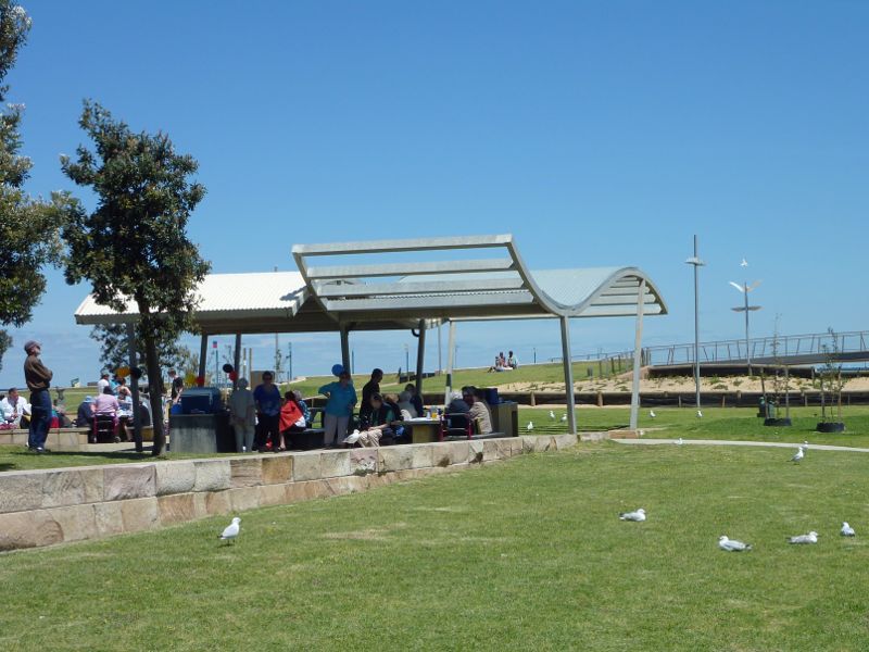 Frankston - Frankston Waterfront and Frankston Pier, Pier Promenade: BBQ shelter within lawns near Landmark Bridge