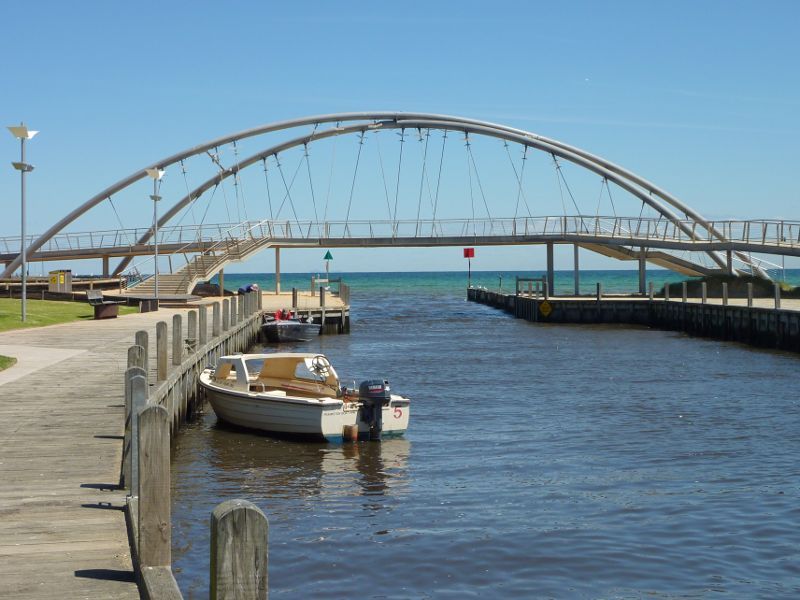 Frankston - Frankston Waterfront and Frankston Pier, Pier Promenade: Westerly view along Kananook Creek towards Landmark Bridge