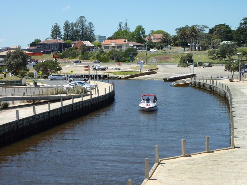Frankston - Frankston Waterfront and Frankston Pier, Pier Promenade: Easterly view along Kananook Creek from Landmark Bridge