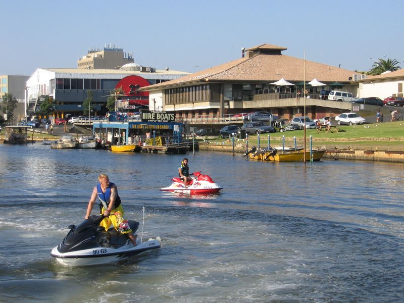 Frankston - Kananook Creek Reserve: Jet skiers on Kananook Creek near boat launching ramp