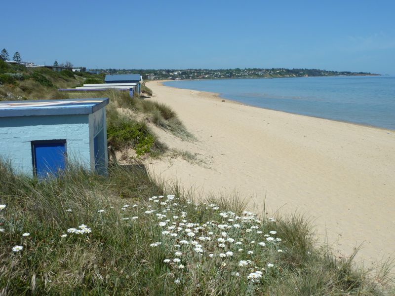 Frankston - Beach at end of Allawah Avenue: View south along beach