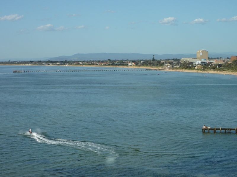 Frankston - Olivers Hill, Nepean Highway: View across bay towards Frankston Pier