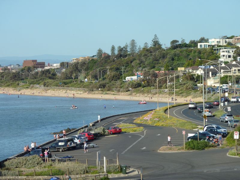 Frankston - Olivers Hill, Nepean Highway: View down to car park at boat ramp