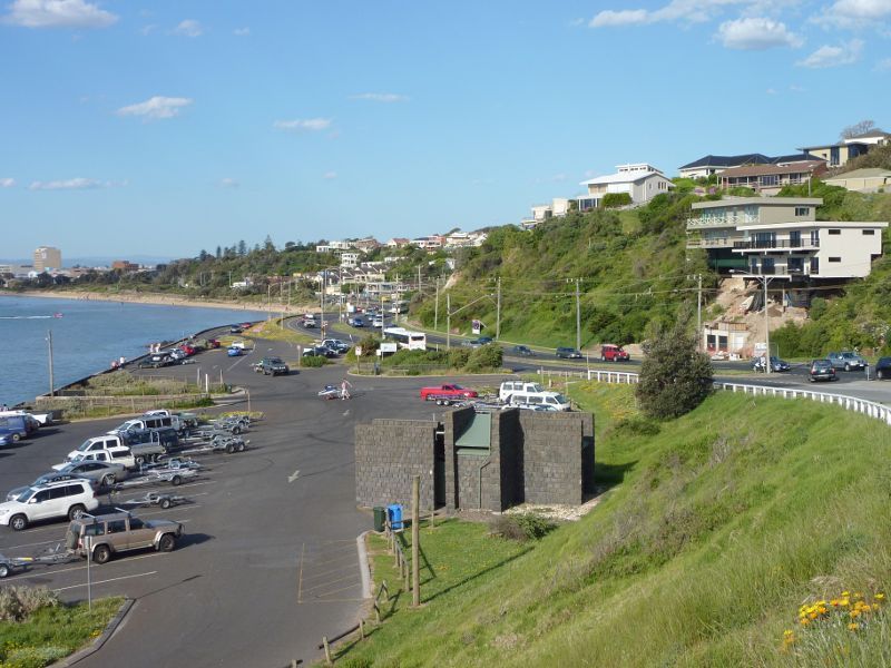 Frankston - Olivers Hill, Nepean Highway: View down to car park at boat ramp