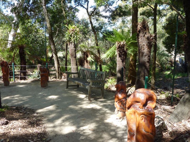 Frankston - George Pentland Botanic Gardens: Wood carvings along Fern Gully Walk