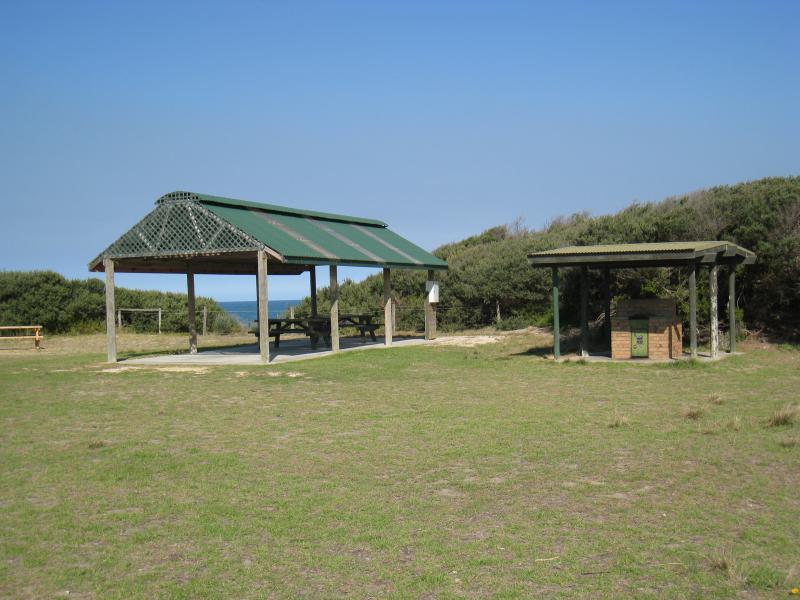 Golden Beach - Park, foreshore and beach, Shoreline Drive near Surf Edge Drive: BBQ and picnic shelter