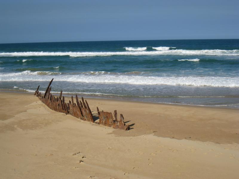 Golden Beach - Trinculo ship wreck on the beach, 6&frac12; kilometres south-west of town centre: Trinculo ship wreck on beach