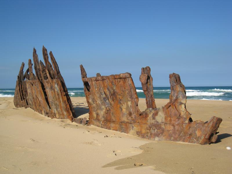 Golden Beach - Trinculo ship wreck on the beach, 6&frac12; kilometres south-west of town centre: Trinculo ship wreck on beach