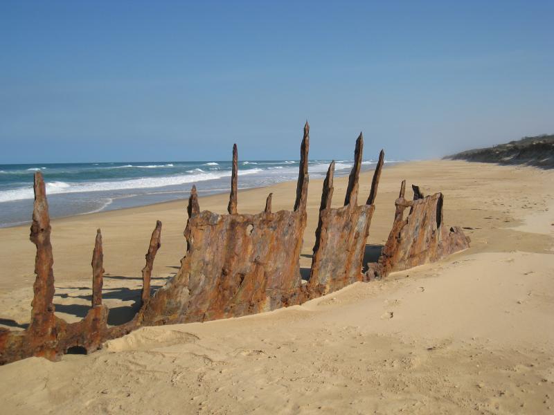 Golden Beach - Trinculo ship wreck on the beach, 6&frac12; kilometres south-west of town centre: Trinculo ship wreck on beach