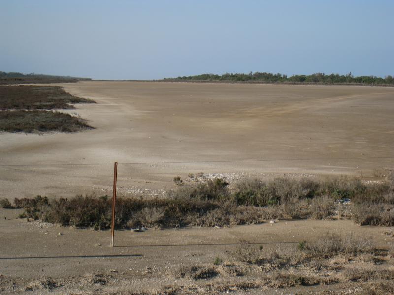 Golden Beach - Lake Reeve (usually dry) at Longford-Golden Beach Road: View north-east along lake