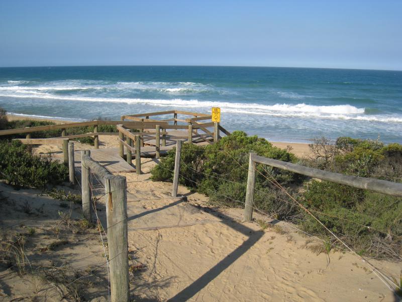 Golden Beach - Paradise Beach township, camping area on The Boulevard near 30th Street: Path across sand dunes to viewing platform and beach