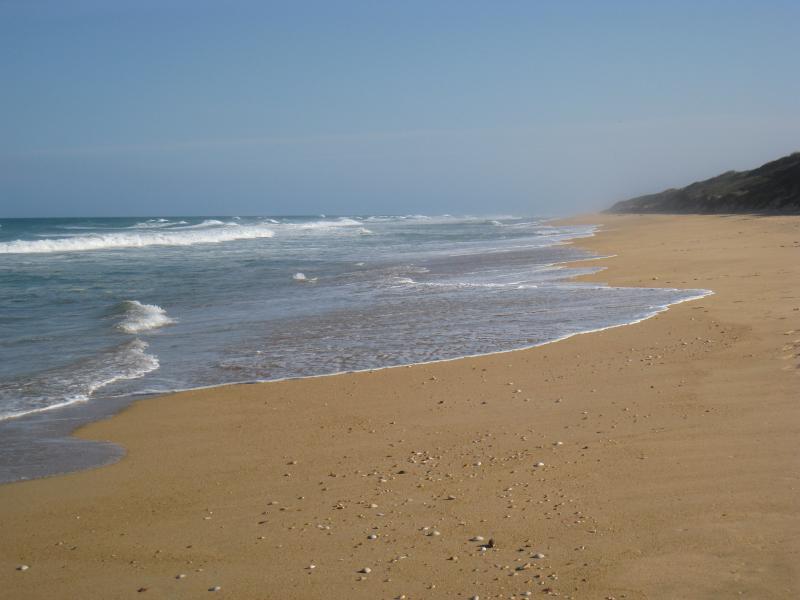 Golden Beach - Paradise Beach township, camping area on The Boulevard near 30th Street: View south-west along beach