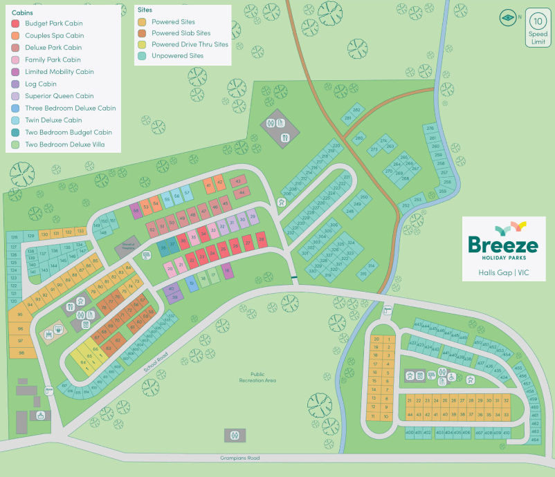 Breeze Holiday Parks Halls Gap - Park map