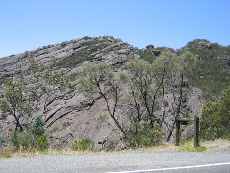 Halls Gap - Mount Victory Road: Elephants Hide rock formation, 1.5 km west of Grampians Rd
