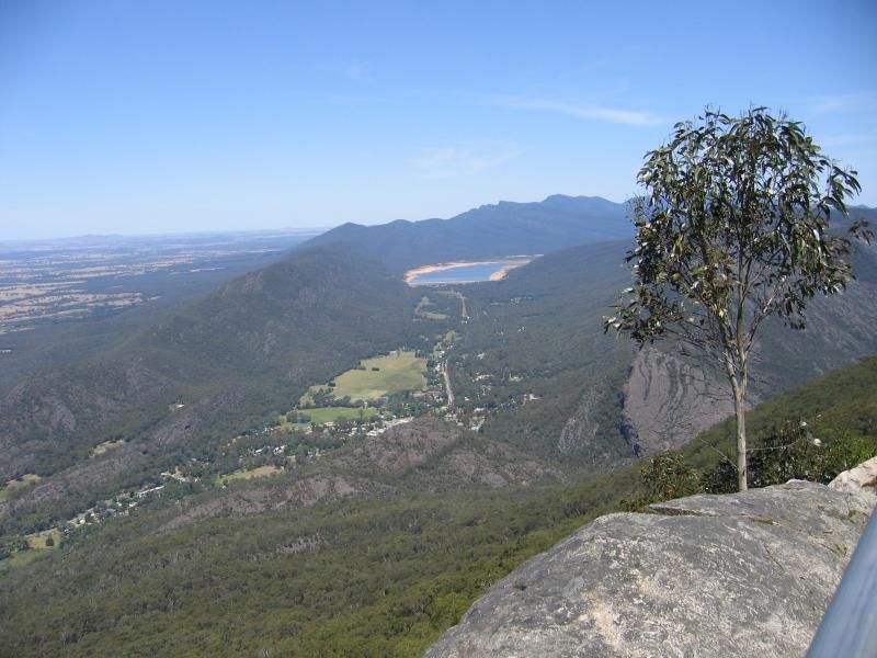 Halls Gap - Boroka Lookout, Mount Difficult Road: View south to Halls Gap town centre and Lake Bellfield