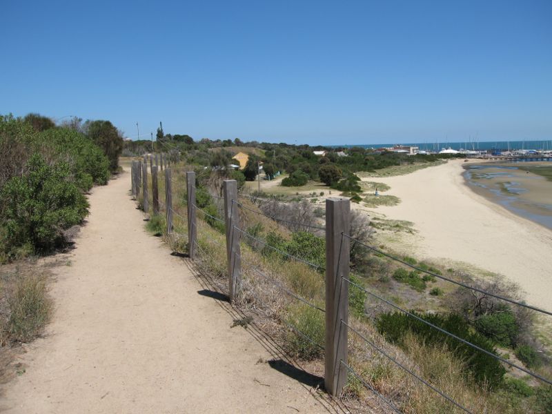 Hampton - Beach and coastline around Linacre Road: View south-west along coastal path