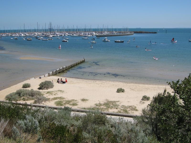 Hampton - Beach and coastline around Linacre Road: View across beach towards Sandringham Boat Harbour