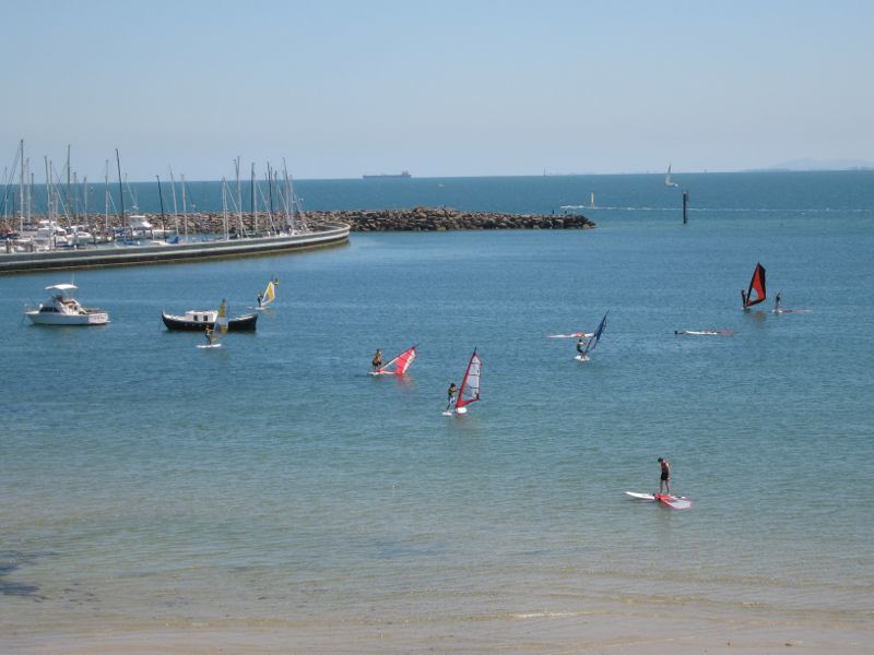 Hampton - Beach and coastline around Linacre Road: View across bay towards breakwater at Sandringham Boat Harbour
