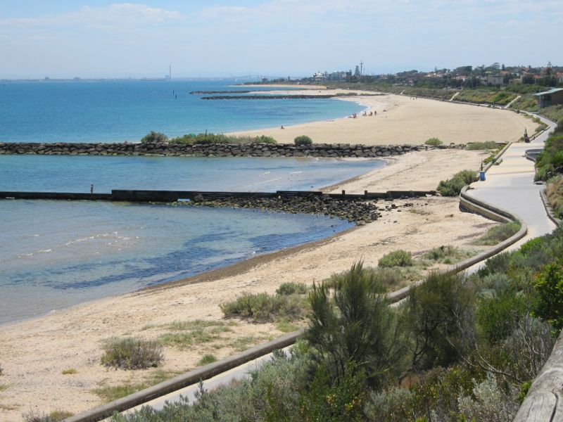 Hampton - Beach and coastline around Linacre Road: View north-west along coast
