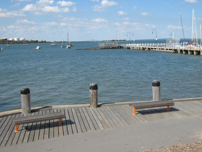 Hastings - Hastings Jetty and Pelican Park Recreation Centre: View east across bay from next to jetty