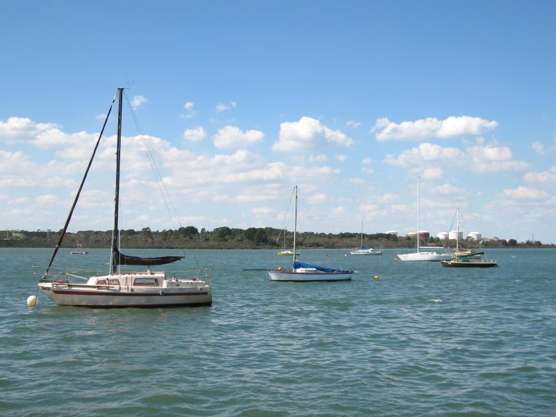 Hastings - Hastings Jetty and Pelican Park Recreation Centre: Yachts viewed from jetty