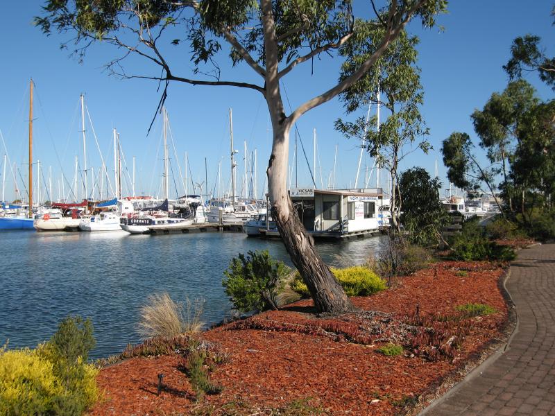Hastings - Western Port Marina: View south along path beside marina at car park
