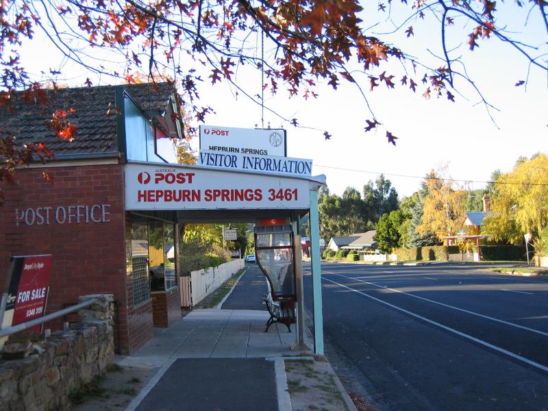 Hepburn Springs - Commercial centre and shops: View north along Hepburn Springs Rd at post office