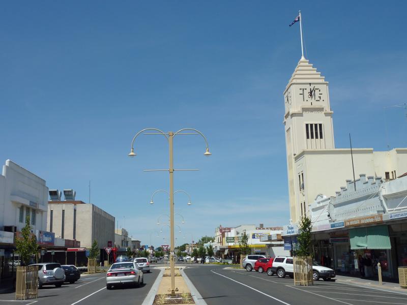 Horsham - Shops and commercial Centre, Firebrace Street and adjoining streets: View south along Firebrace St towards T&G Building and McLachlan St