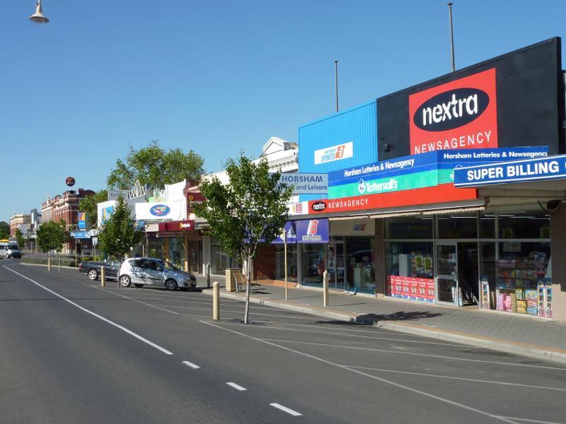 Horsham - Shops and commercial Centre, Firebrace Street and adjoining streets: View south along Firebrace St between Roberts Av and Pynsent St