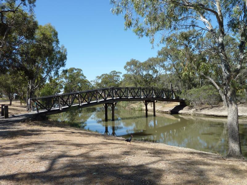 Horsham - Lagoon along Eastgate Drive: View south along lagoon towards footbridge