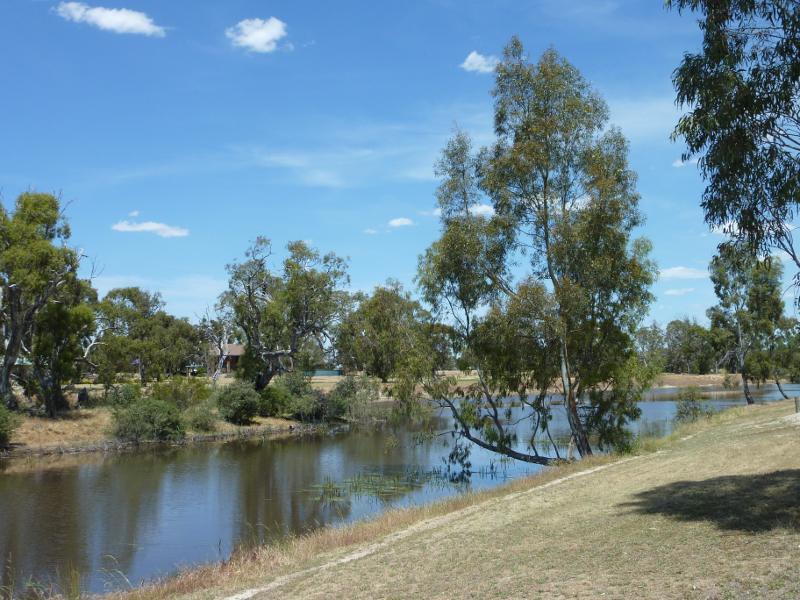 Horsham - Wimmera River along Menadue Street: View south-west along river opposite Gillespie St