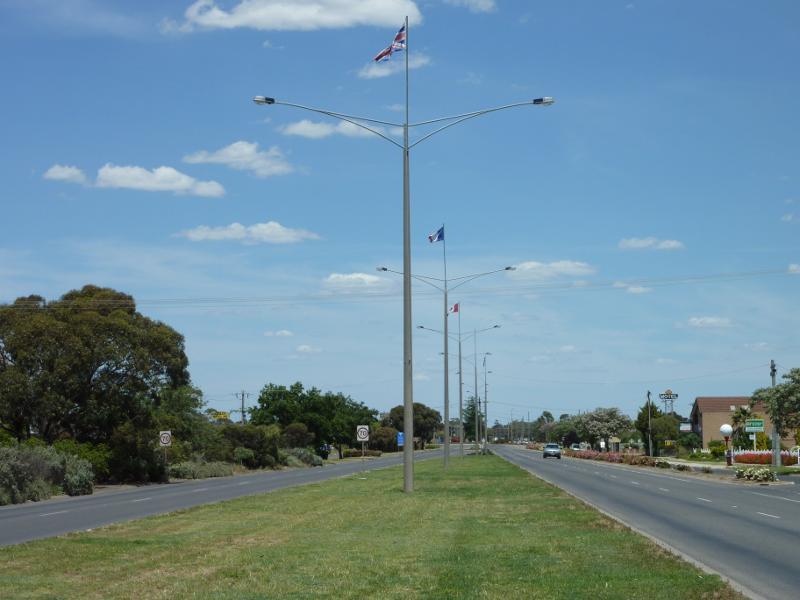 Horsham - Stawell Road: Flags of international visitors along Stawell Rd, south of Williams Rd