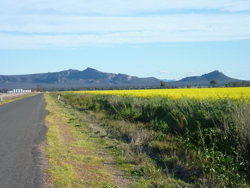 Horsham - Views from Wal Wal Road and Fishers Road near Taylors Lake: View south along Fishers Rd towards Wal Wal Rd and the Grampians