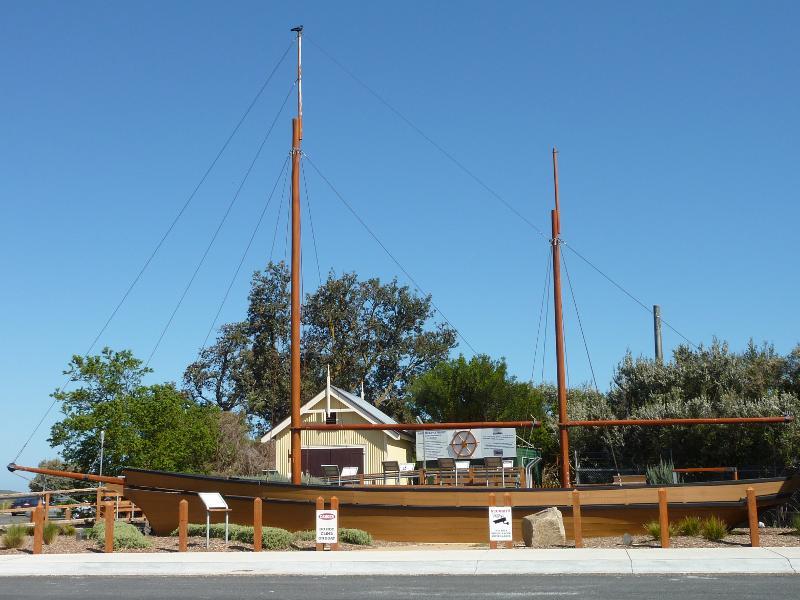 Inverloch - Western end of The Esplanade: Replica of the ketch 'Ripple', The Esplanade near Bay St